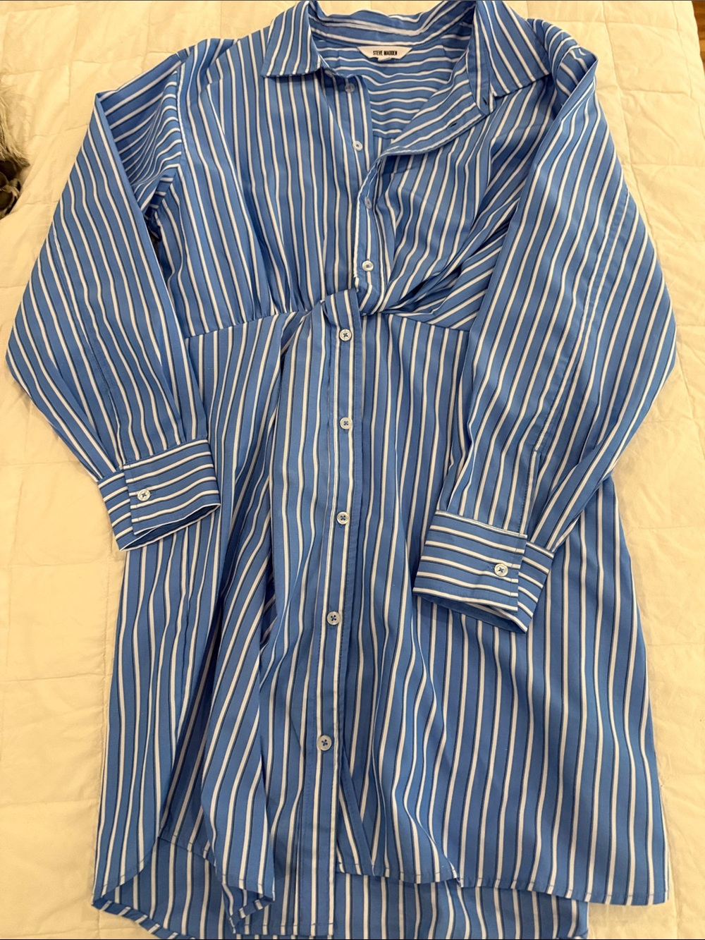 Stripe-Detail Blue Button-Up Men's Shirt Dress